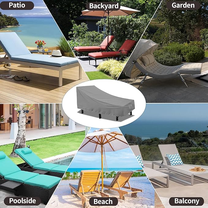 PureFit Outdoor Chaise Lounge Cover, Lounge Chair Covers Waterproof Patio Furniture Lounge Chair Cover, UV Resistant & Weatherproof, 1 Pack, 78"L x 35.5"W x 33"H Inches, Gray