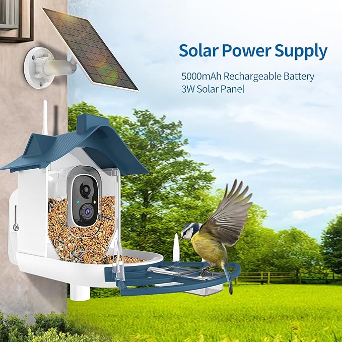 Bird Feeder with Camera,Smart Bird Feeder Camera with AI Identify Instant Notifications,FHD Live View,Birds Watching Camera with Solar Panel in Backyard,Ideal Gift for Family and Birds Lover,Navy Blue