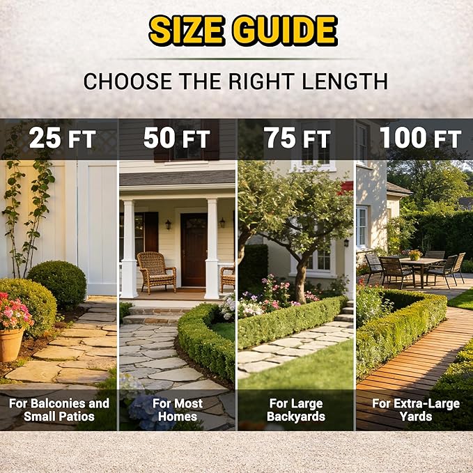 TheFitLife Garden Hose 25 ft - Heavy Duty 25ft Non-Expandable Water Hose, No Kink, Lightweight, Easy Control, Ideal for Patios, Small Yards, Daily Watering, 1/2 id x 25 feet