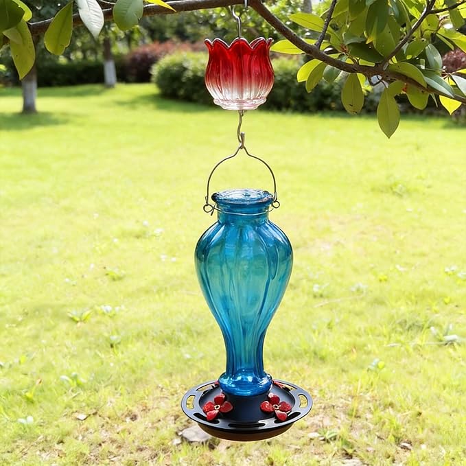 Glass Ant Moat for Hummingbird Feeder - 2PC x 3 OZ Gradient Red Tulip Insect Guard with Large Capacity