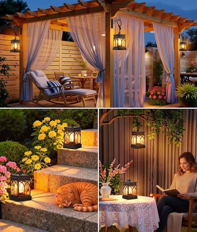 KOOPER 2 Pack Solar Lanterns Outdoor Waterproof, Brighter Hanging Solar Lantern Lights for Outside, Auto ON/Off Lanterns Decorative Outdoor for Garden Table Yard Path Tree Patio Lawn Decor, Gifts