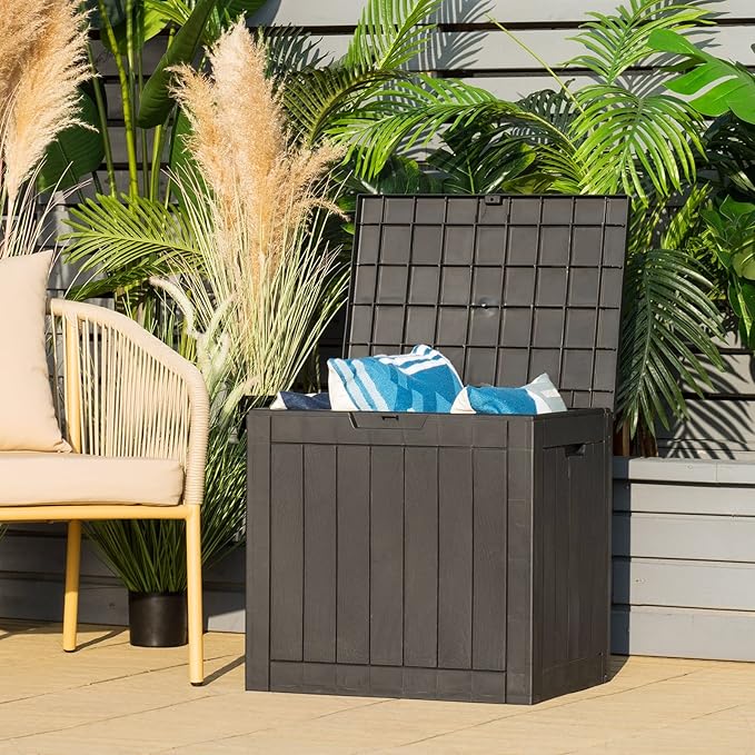 Giantex Deck Boxes Outdoor Waterproof - 30 Gallon Patio Storage Box with Lockable Lid, Built-in Handles, Storage Bin for Poolside, Package Delivery, Cushions, Garden Tools, Outside Storage Box (Black)