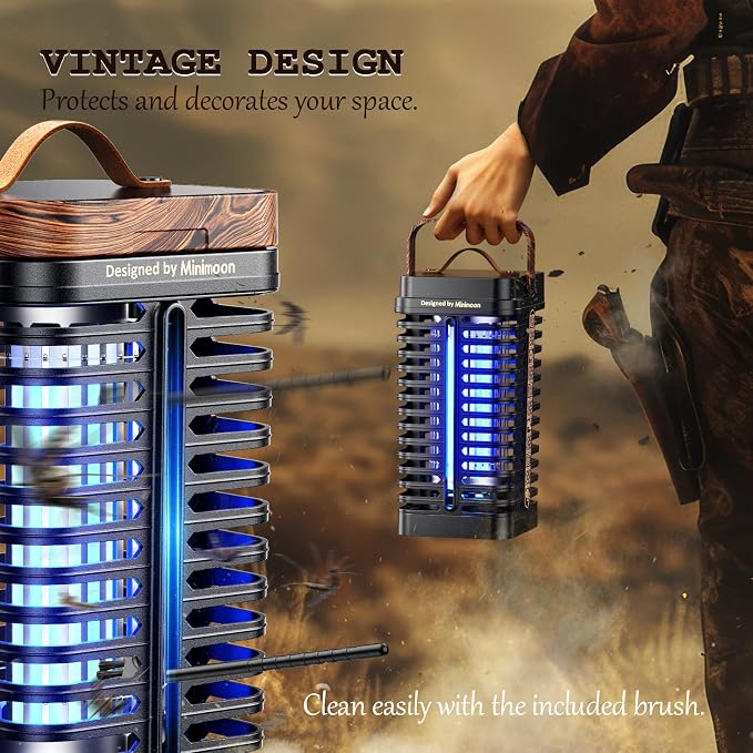 Minimoon Bug Zapper Outdoor & Indoor 4200V Electric Mosquito Zapper 15W Fly Trap, Western Theme,Waterproof, 5.9 Ft Cord, Fly Zapper for Home, Patio, Backyard