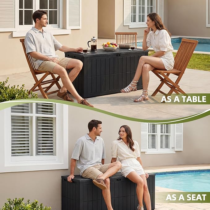 UDPATIO 100 Gallon Deck Box Outdoor Storage Box Lockable Waterproof Resin Indoor Outdoor Storage Container for Patio Cushions, Tools, Package Delivery Boxes for outside