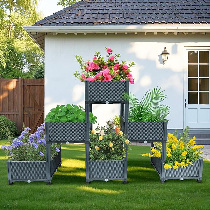 Emalie Raised Garden Beds Elevated Plastic Planter Box with Drainage Plugs Perfect for Vegetables Flowers Herbs Growing Outdoor, 73.0" Lx15.7 Wx40.9 H Grey