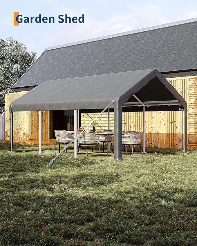 Carport Canopy, 12 x 20ft Garage Tent Shelter Tarp, Heavy-Duty Carport Canopy with Roll-Up Windows & Doors, Removable Sidewalls Car Canopy, Car Tent Waterproof for Cars, Boats, Trucks
