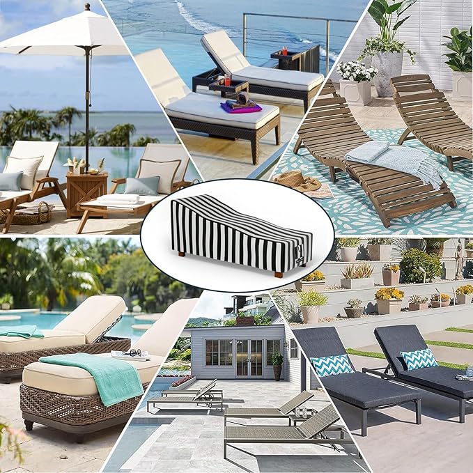 2Pcs Patio Chaise Lounge Covers - Waterproof Heavy Duty Outdoor Lounge Chair Covers, 66"L x 35.5"W x 33"H/Black&White Stripe