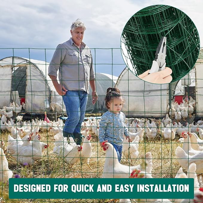 Gisafai 16 Gauge Galvanized Welded Wire Fence 5 ft x 50 ft PVC Coated Hardware Cloth, 2.36" x 2.36" Mesh, Heavy Duty Garden Fencing Roll for Yard Chicken Dog, Deer Cattle & Animal Protection(Green)