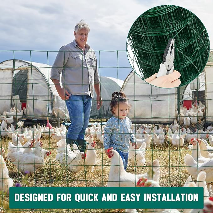 Gisafai 16 Gauge Galvanized Welded Wire Fence 2 ft x 50 ft PVC Coated Hardware Cloth, 2.36" x 2.36" Mesh, Heavy Duty Garden Fencing Roll for Yard Chicken Dog, Deer Cattle & Animal Protection(Green)
