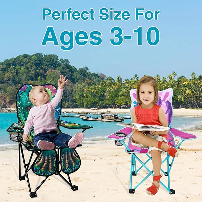 KABOER Kids Outdoor Folding Lawn and Camping Chair with Cup Holder and Carrying Bag, Children's Camping Chairs