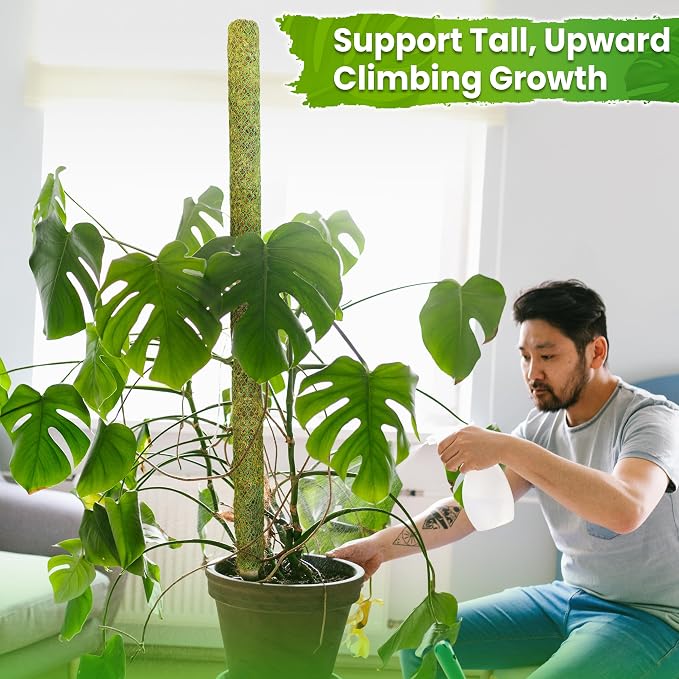 DUSPRO 59’’ Large Green Mesh Moss Pole Monstera Plant Support, Tall Plant Stakes, Moss Pole for Plants Monstera, Garden Pole, Moisture Stick for Plants (1pc., 59''), Natural