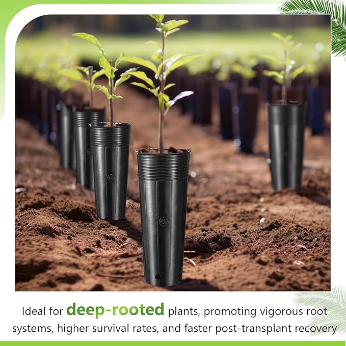 100 Pack Tall Tree Pot 11.8'' x 4.7'', Black Plastic Deep Nursery Pots, Soft Deep Seedling Pots for Seed Starting, Plant Starter Cups with Drainage Holes for Flowers, Cutting & Transplanting