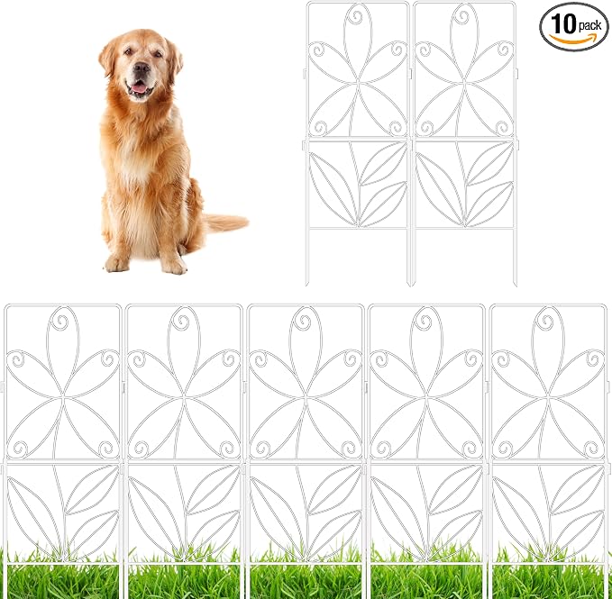 ShopLaLa Garden Fence (10 Panels) 12.5in(L) x 31in(H) Rustproof White Metal Wire Decorative Floral Flower Bed Edging for Landscape, Animal Barrier Fencing Small Dog Yard Gate Fences Tall Outdoor Decor