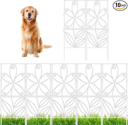 ShopLaLa Garden Fence (10 Panels) 12.5in(L) x 31in(H) Rustproof White Metal Wire Decorative Floral Flower Bed Edging for Landscape, Animal Barrier Fencing Small Dog Yard Gate Fences Tall Outdoor Decor