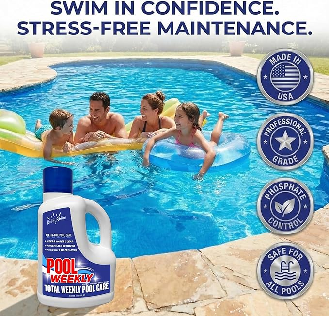 Weekly Pool Treatment, All in One Pool Treatment with Phosphate Remover, Pool Clarifier and Pool Waterline Cleaner, Saltwater Safe, 3 Liter 101.5 fl oz, BubbyShine