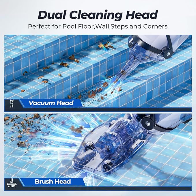 Handheld Pool Vacuum, JESIMAIK Rechargeable Pool Vacuum Cleaner with 18.5 GPM, 60 Min Runtime, Telescopic Pole, Ideal Cordless Pool Vacuum for Above Ground Pools, Inground Pool, Spas, Hot Tubs