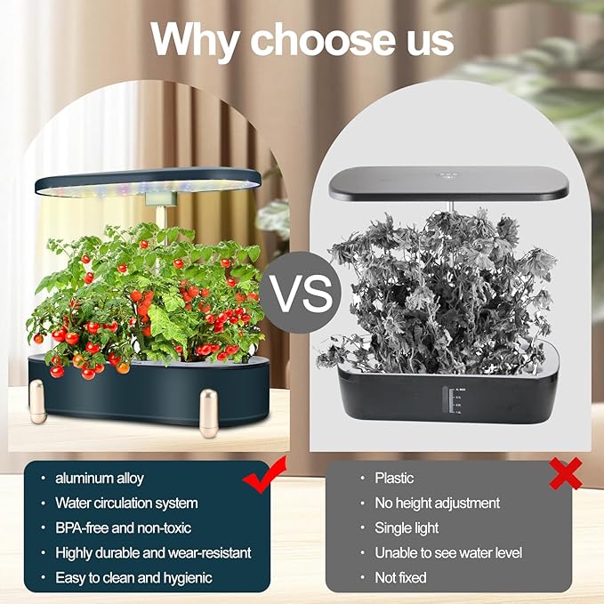 Indoor Garden Hydroponics Growing System12 Pods Plant Germination Kit Aeroponic Herb Vegetable Growth Lamp Countertop with LED Grow Light Hydrophonic Planter Grower Automatic Water Circulation (Black)