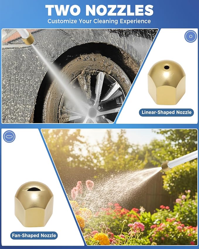 Jet Nozzle Power Washer for Garden Hose, 2-In-1 High Pressure Wand With 2 Different Nozzles and Quick Connect Flexible Wand Lance Hydro Jet Water Hose Nozzle for Gutter Patio Car Pet Window Blue