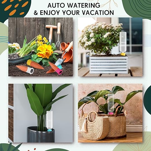Ziliny 12 Pack Terracotta Watering Spikes Devices, Plant Self Watering Spikes with 25 oz Plastic Wine Bottles, Slow Release Vacation Insert Plant Waterer Devices for Indoor Outdoor