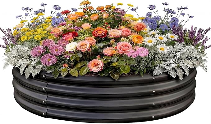 Land Guard Galvanized Raised Garden Bed, Planter Raised Garden Beds Outdoor, Round Clearance Raised Garden Beds for Gardening Vegetables 4x4x1ft (Gray)……