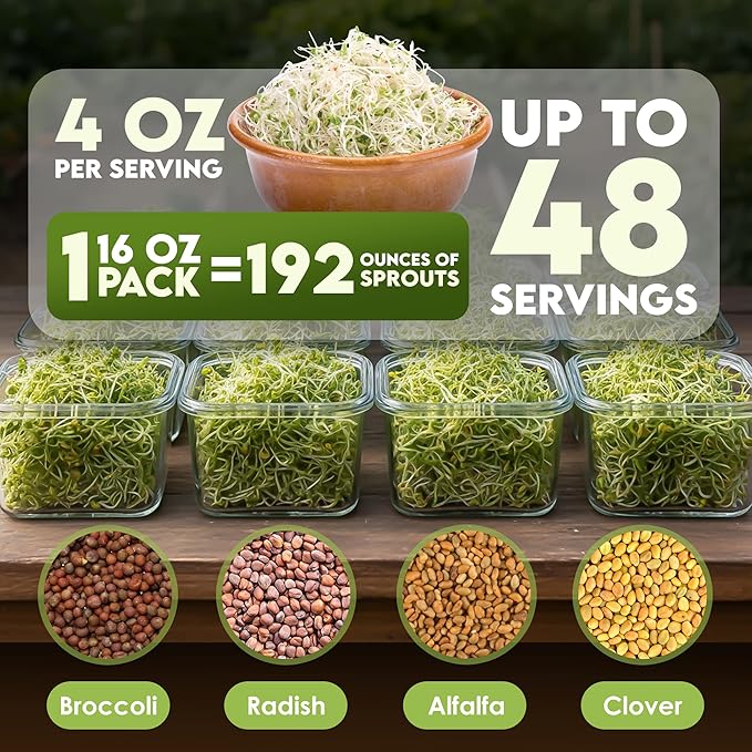 Nature Jim’s Sprouts Organic Salad Mix – Non-GMO Microgreen Seeds, Perfect for Growing Nutritious Organic Broccoli, Alfalfa, Radish & Clover Sprouts – Easy Indoor/Outdoor Home Sprouting Seeds – 1lb