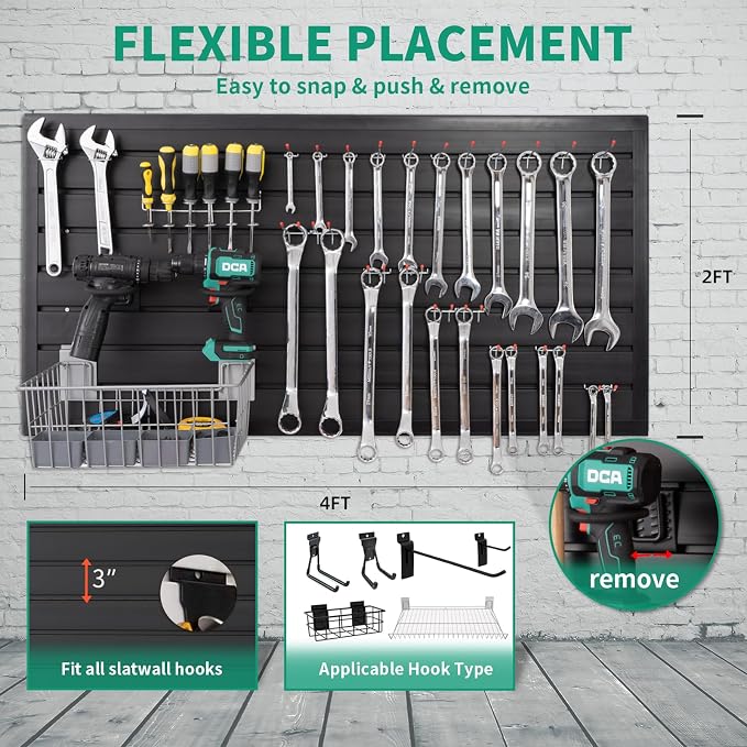 FRAYSCENT Slat Wall Paneling Garage Slat Wall Storage Systems Slatwall Panels Power Tool Organizer Wall Mount, PVC Garage Storage & Organization Products Slate Board (Black, 4ft x 2ft)
