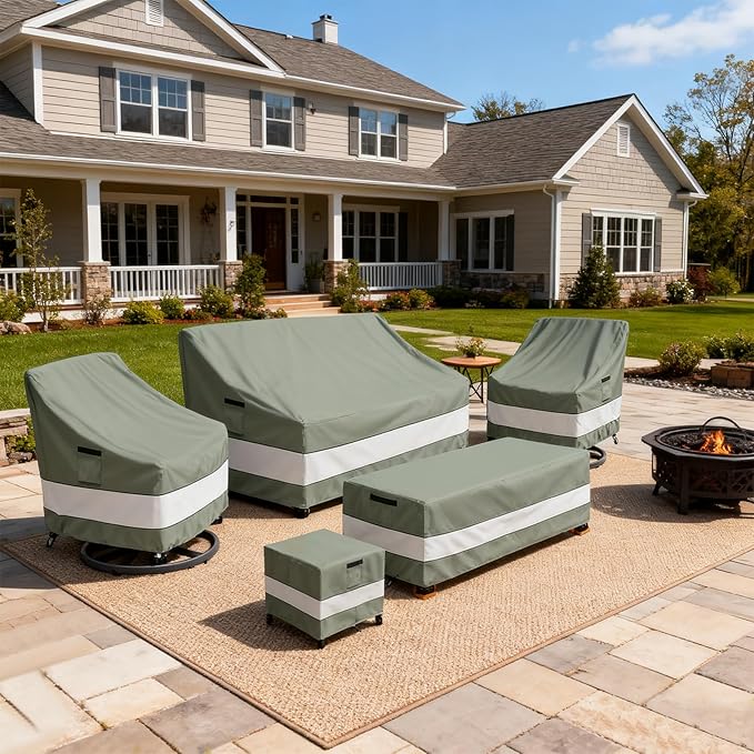 Outdoor Swivel Chair Cover 4 Pack,Waterproof 100% Outdoor Patio Chair Covers,35W x 37 D x 38.5 H inches,Outside Furniture Lounge Deep Seat Cover -Grayish Green