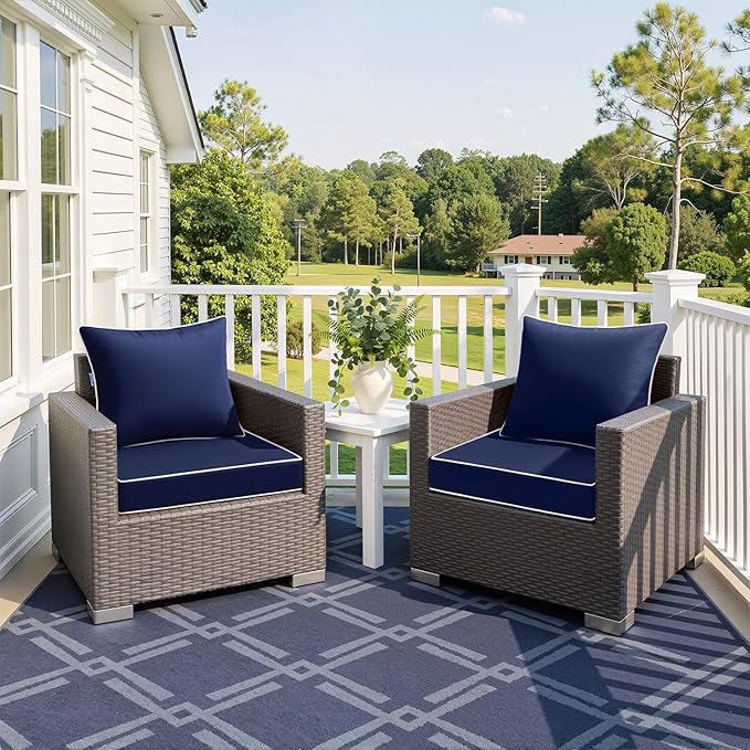 MIULEE Navy Outdoor Seat Cushion 22x24 Inch Waterproof & 3 Year Fade Resistant Deep Seat and Back Cushion for Patio Furniture Chair Sofa Couch with Handle and Adjustable Straps
