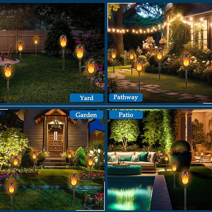 Kurifier 16Pack Solar Torch Lights, Solar Lights Outdoor Waterproof, Flickering Flame Garden Lights Solar Powered, Outdoor Solar Lights for Yard, LED Tiki Torches for Outside Pathway Yard Garden Decor