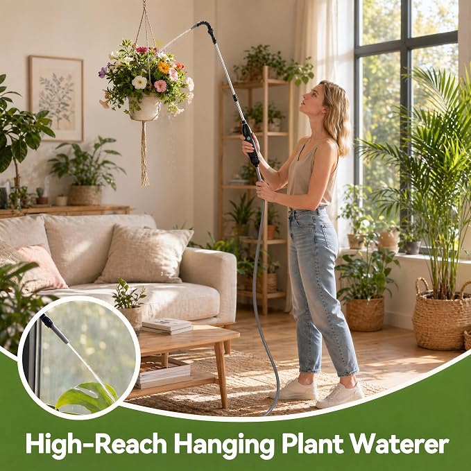 High Reach Electric Plant Waterer for Indoor Hanging Plants,Telescoping Indoor Water Sprayer Wand with Pump, 180° Adjustable Watering Nozzle High Flow Leakproof Design