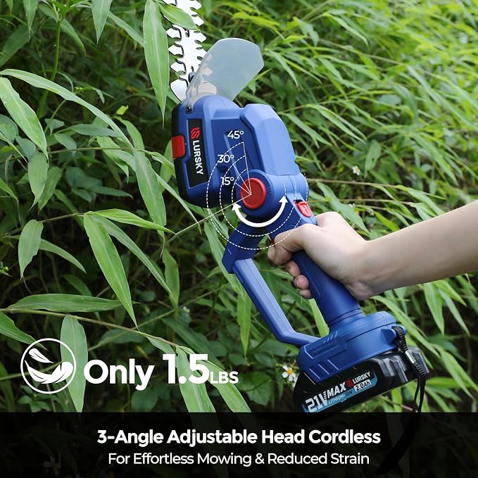 Cordless Hedge Trimmer with Battery 2.0Ah - 2-in-1 21V Grass Shears Handheld, Electric Shrub Trimmer Kit for Garden, Yard and Lawn, Charger Included (Blue)