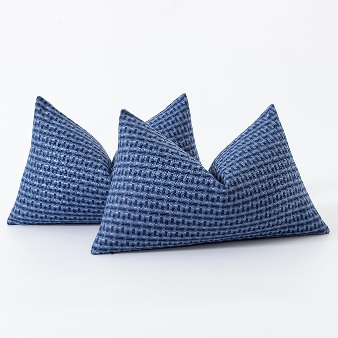 Kevin Textile Outdoor Waterproof Throw Pillow Covers Pack of 2 Farmhouse Decorative Cushion Covers for Garden Patio Tent Balcony Bench Couch Sofa 12x20 Inch, Navy Blue