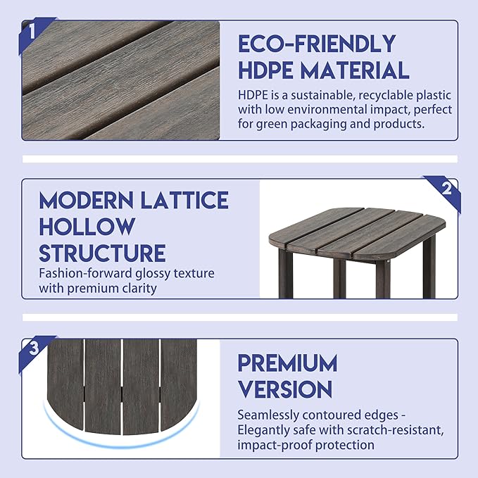 LZRS 2-Tier Patio Side Table, Heavy Duty HDPE Outdoor End Table with Wood Texture, Weatherproof Composite Table for Adirondack Chairs, Deck, Pool, Indoor/Outdoor, No Peeling Cracking(Brown Mixture)