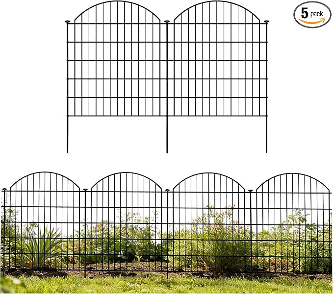Garden Fence Decor 32 in(H) x 11.6 ft(L), Dog Fence Outdoor for Yard No-Dig Pet Barrier, Animal Proof Fence Metal Garden Fencing Animal Barrier, 5 Panels