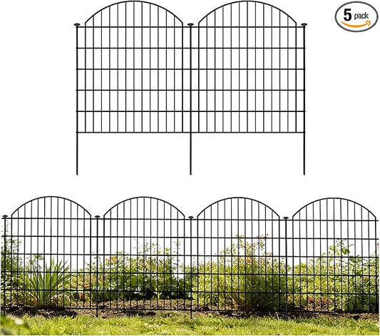 Garden Fence Decor 32 in(H) x 11.6 ft(L), Dog Fence Outdoor for Yard No-Dig Pet Barrier, Animal Proof Fence Metal Garden Fencing Animal Barrier, 5 Panels