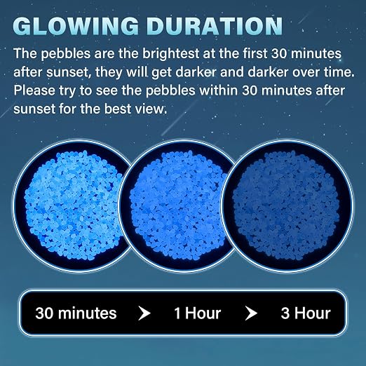 PoYang 1000pcs Glow in The Dark Rocks Outdoor - White Resin Glowing Pebbles for Landscaping, Garden, Fish Tank and Aquarium Indoor Decor, Powered by Sunlight or Lamplight (0.4"-0.7"/pc, 1.2lbs/Bag)