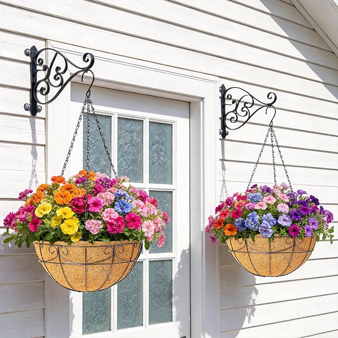 4 Pack 12 Inch Hanging Baskets for Plants Outdoor - Metal Hanging Planters for Outdoor Plants with Coco Liners - Heavy Duty Empty Hanging Flower Pots for Porch Patio Garden