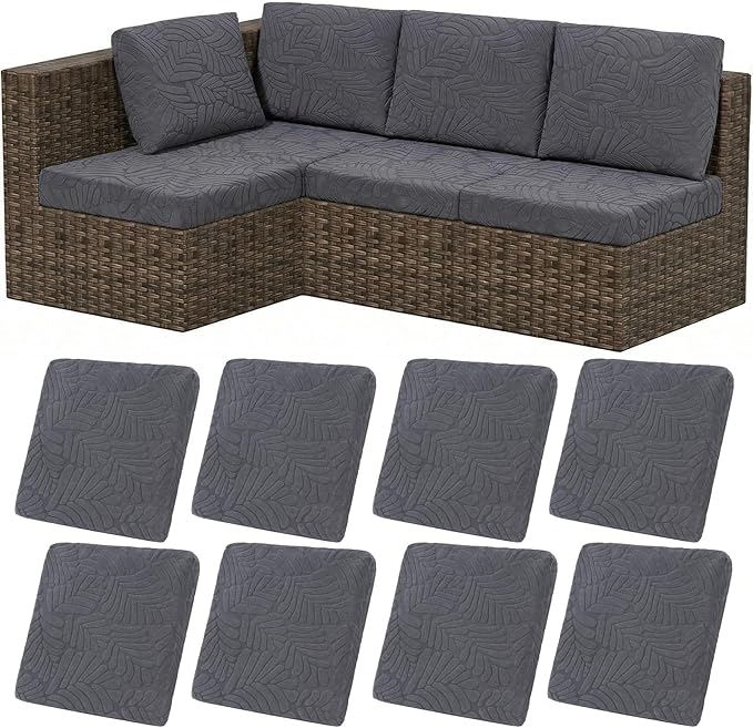 HEBE Stretch Patio Cushion Covers Set 8pcs,Waterproof Outdoor Couch Covers Replacement,Washable Reusable Seat Cushion Slipcovers for Patio Furniture Protector,Chair Cushion Cover