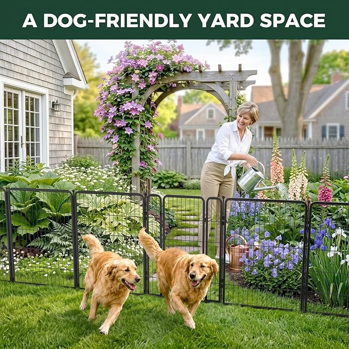FXW Garden Fence Outdoor for the Yard – 40in(H) x 36.4ft(L) Heavy Duty Metal Animal Barrier for Dog, No Dig Decorative Dog Fence, 16 Panels, Black