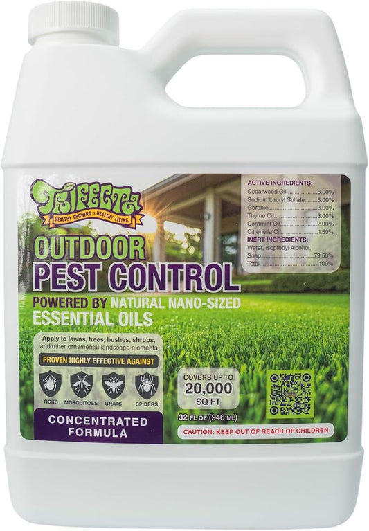 Trifecta Natural Outdoor Pest Control Yard Spray with Essential Oils | Mosquito, Ant, Flea, Tick, Gnat Killer on Contact & Repellent Treatment for Insects Bugs | Safe Around Kids & Pets | 32oz Conc