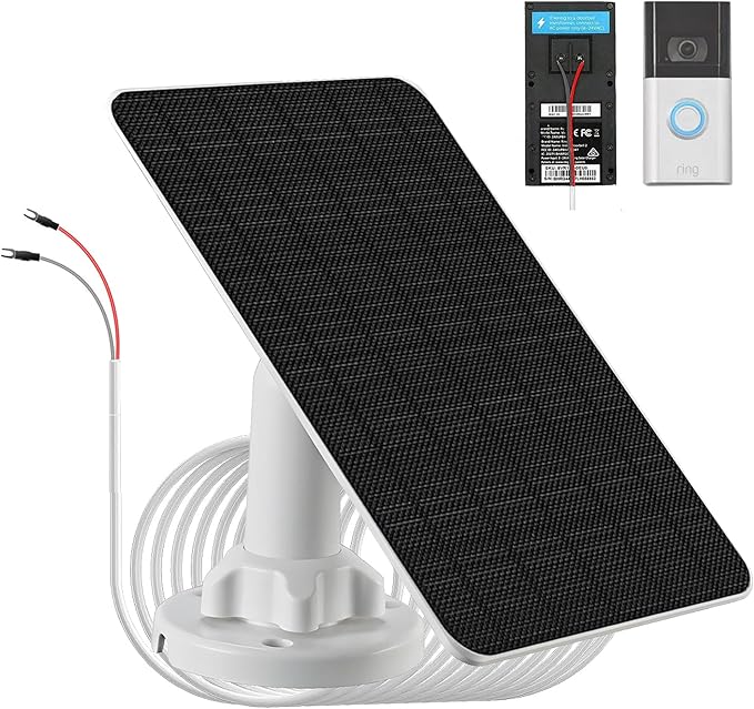 3W Solar Panel with Built-in 4000mAh Battery, IP65, 13.2ft Charging Cable, only Compatible with Ring Video doorbell 3/4/3 Plus,Ring Battery Doorbell Plus/Pro Camera, Simple Installation (Fork-Style)