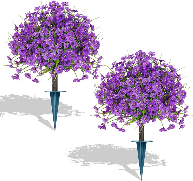 Grooy Set of 2 Artificial Topiary Ball Flower for Outdoor | UV Resistant Faux Flower with Ground Spikes, Fake Bushes Shurbs Plants, Artificial Flower for Outdoor Indoor Front Porch