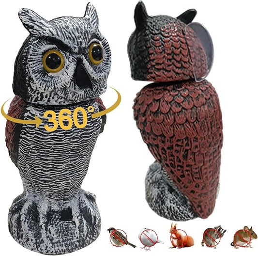 Fake owl Statue Decor 1Pack with Wind Panel, Fake Owls Waterproof for Garden Plant Orchard, Plastic owl Decor for Outside Indoor Patio Garden Yard Home Outdoor Decor