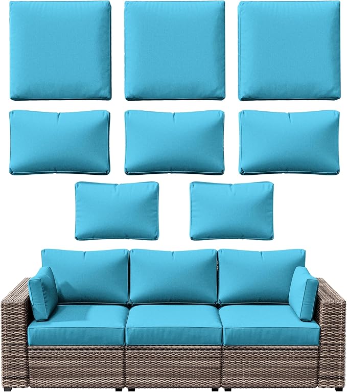 8p Outdoor Cushion Slipcovers Outdoor Patio Cushions Covers Replacement Waterproof with Zipper for 3-Seat Rattan Sofa Patio Furniture Cushion Covers, Covers Only