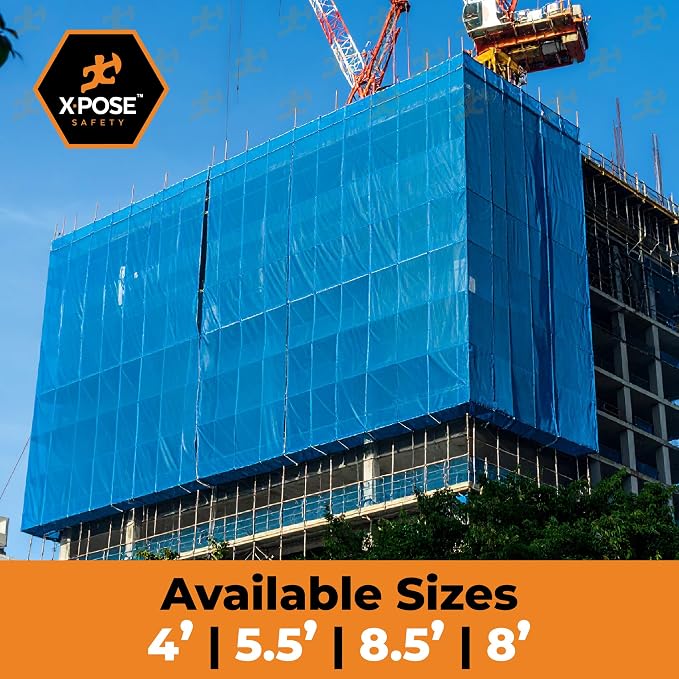 Xpose Safety Construction Safety Netting – 5.5' x 150', 1/4" Mesh Scaffold Safety Net, Temporary Material Roll, Visibility Fence, Heavy-Duty Fire Retardant, Blue (60-Pack)
