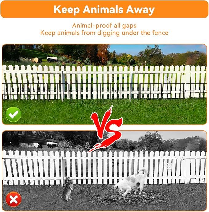 35 Pack Animal Barrier Fence, 35ft(L) x 13in(H) No Dig Fence for Dogs, 1.2in Gaps Anti Digging Fence for Dogs, Rustproof Metal Garden Fence Animal Barrier for Flower Beds & Patio