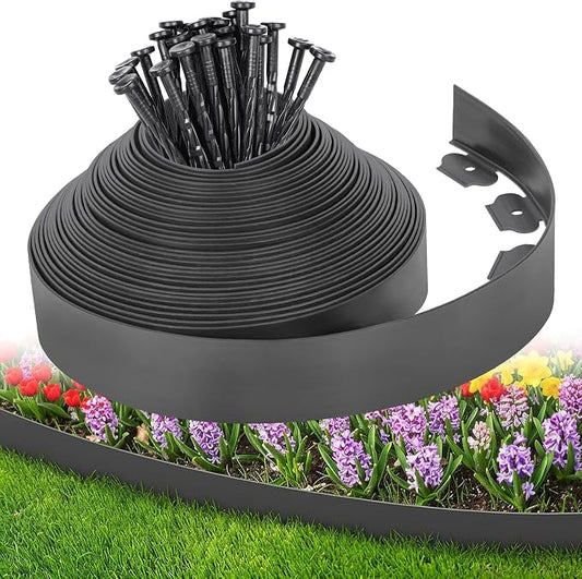 3-Inch x 50 FT Landscape Edging Border with 75 Stakes, Garden Border Edging Kit, Flexible Plastic Edging Border for Garden Flower Beds Lawn Yard Paver Pathway (Black)