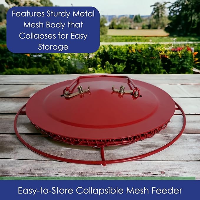 Red Collapsible Mesh Bird Feeder - Small Hanging Bird Feeder - Holds 1 Pound of Sunflower Seeds