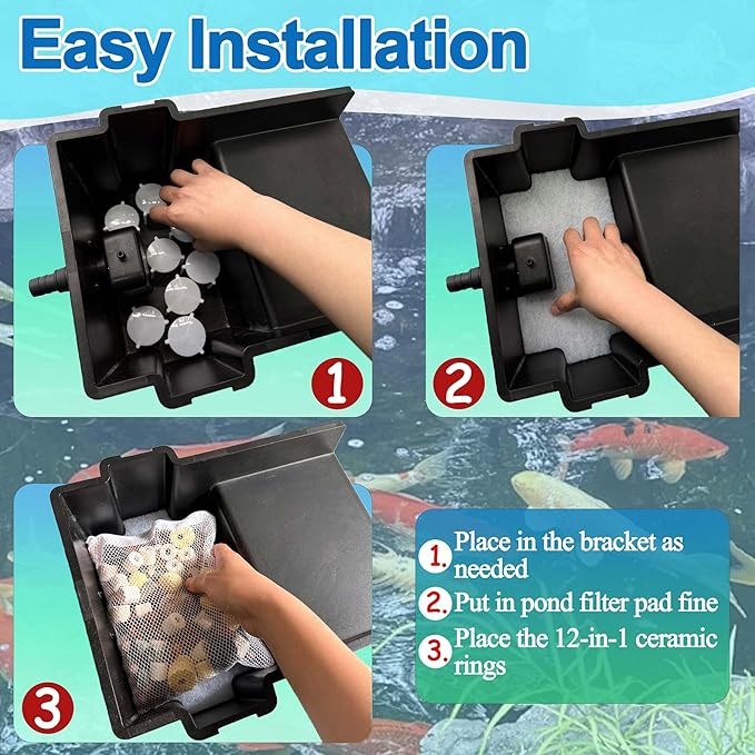 18PCS Upgraded Pond Waterfall Spillway Filter Media, 9* Pond Filter Pads + 500g Ceramic Rings+8 Bracket, Fish Filtration Durable Foam Mat for 8-Inch Waterfall Box