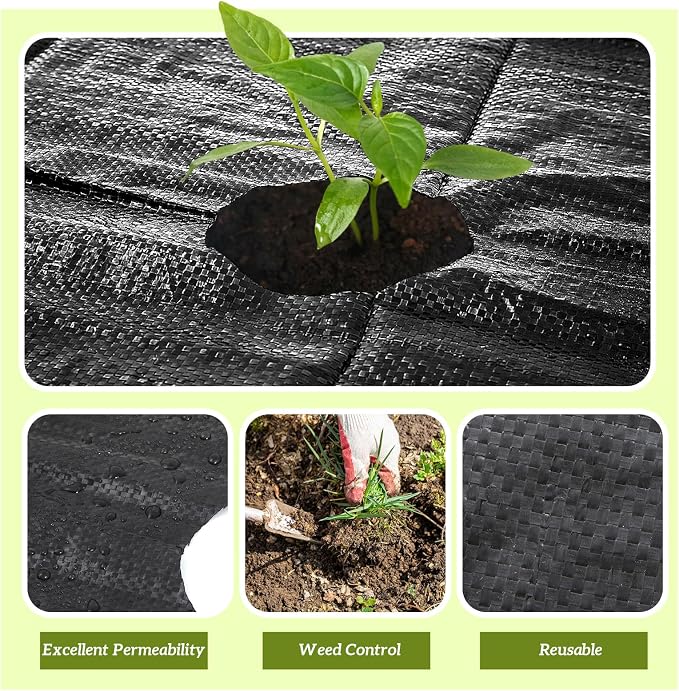 148 x 1.64 ft Garden Weed Barrier Landscape Fabric with Precut Planting Holes, Heavy Duty Weed Barrier Permeability Gardening Ground Cover Mat for Outdoor Greenhouse Planting, Vegetable Beds